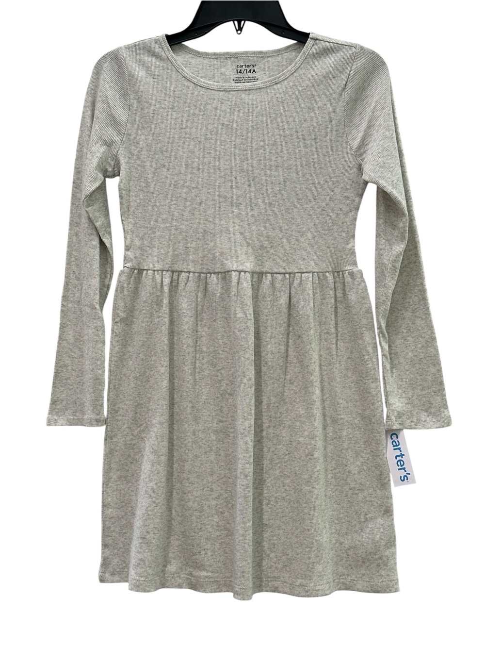 NWT Carters Girls Size 14 Dress Cotton Ribbed Long Sleeve Heath Gray 100% Cotton